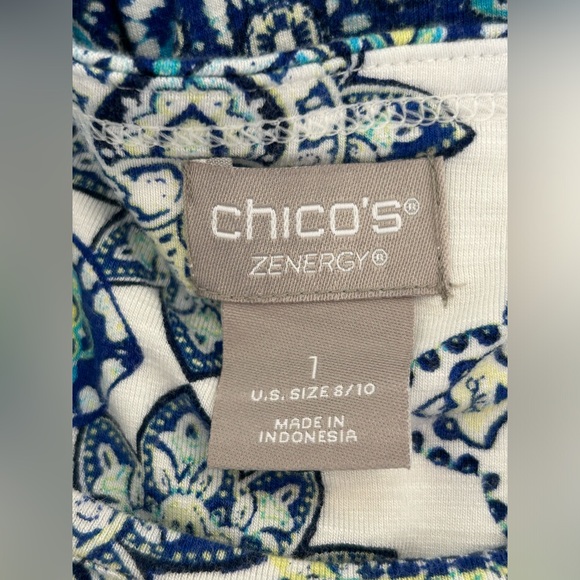NWOT Chico’s Zenergy Women’s Blue Floral Print 3/4 Sleeve Shirt Blouse Top Sz 1 - Picture 8 of 9